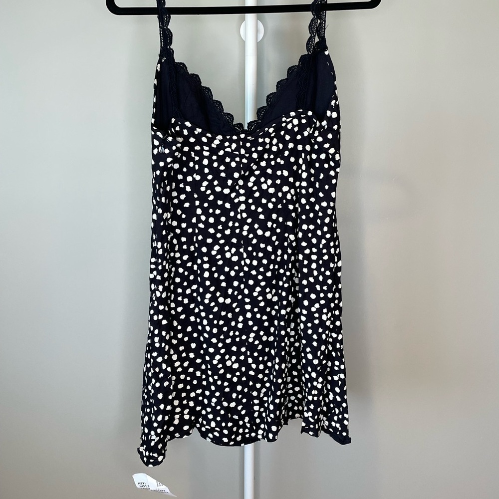 Topshop Navy Blue & White Polka Dot Lace-Trim Slip Dress Size 8 NWT - Picture 5 of 6